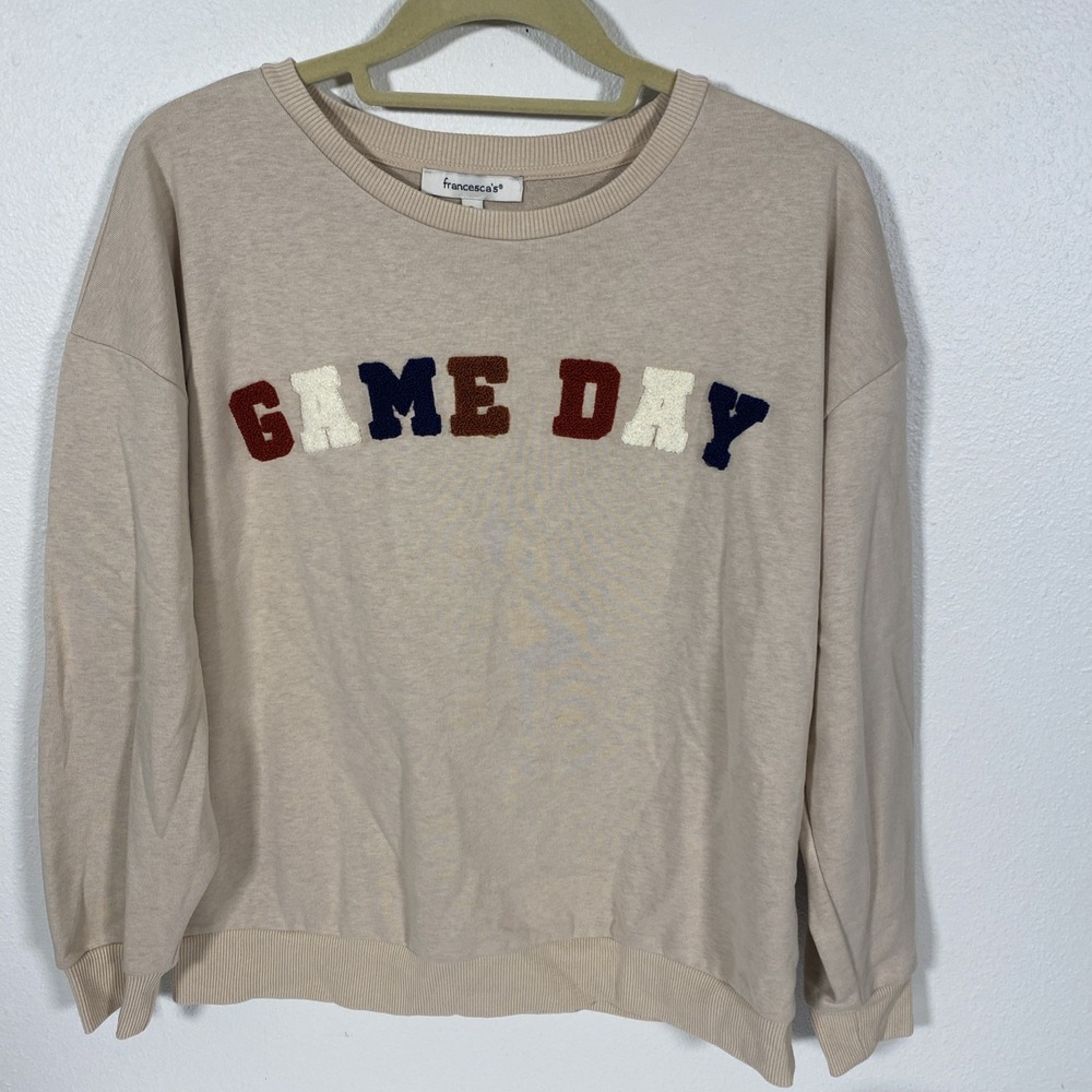 FRANCESCA'S Women's GAMEā DAY Crewneck Sweatshirt Small Beige C1
